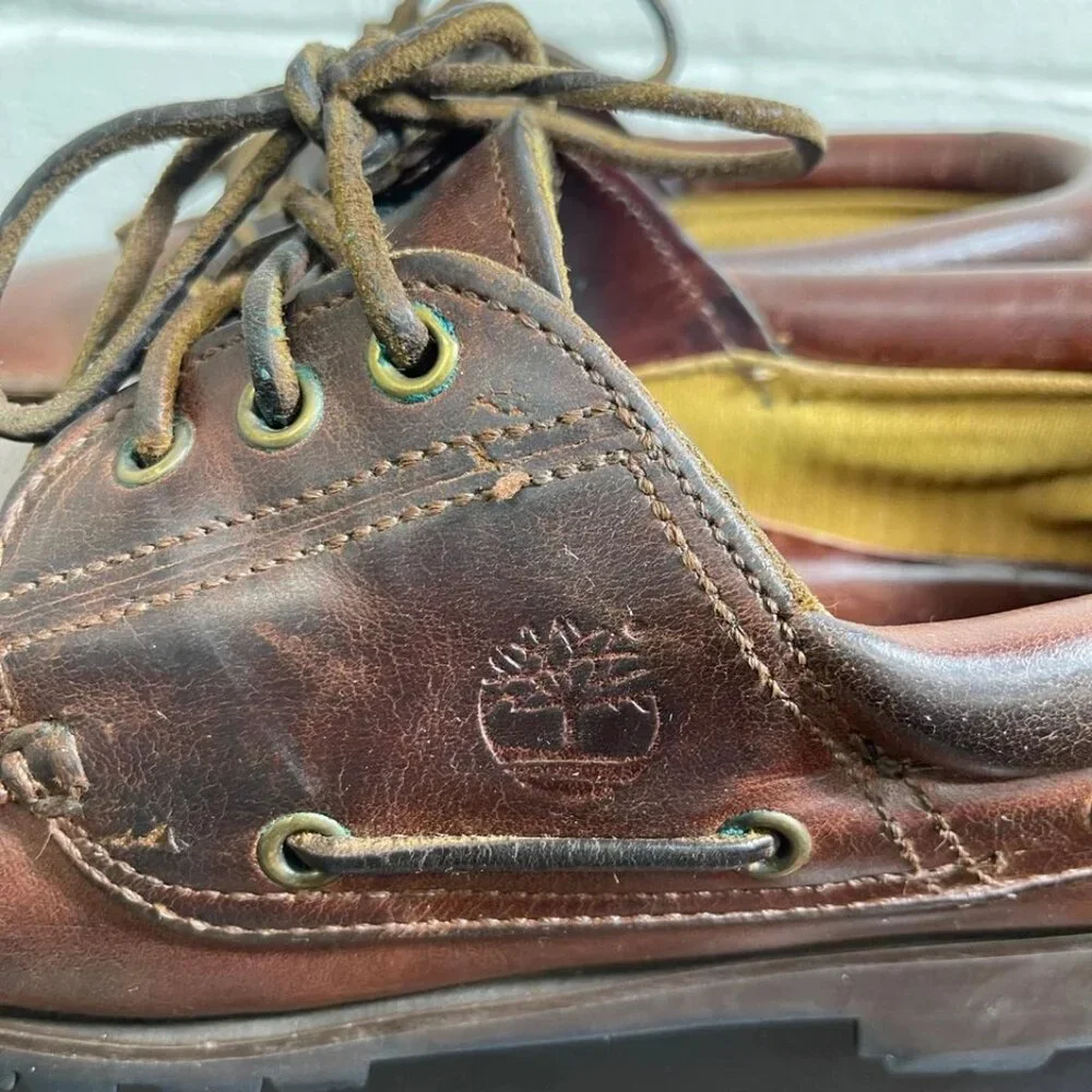 Timberland Classic Lug Boat Shoe Gore Tex Brown Leather 3 Eye Men's Size 8 US